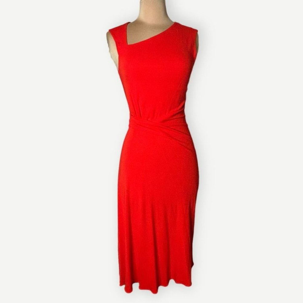 NWT St. John Twist Midi Dress in Luxe Red Size 0 Captivating Elegance NEW Party